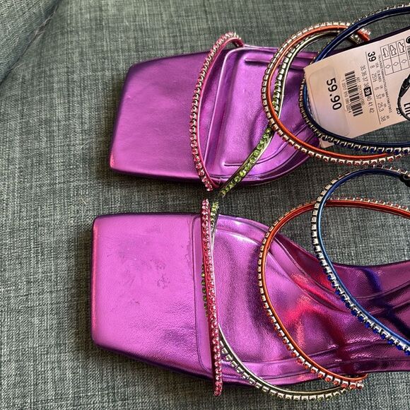 Zara Multicolor metallic purple Strappy women’s colorful Heels size us 8 NWT fun - Picture 13 of 16